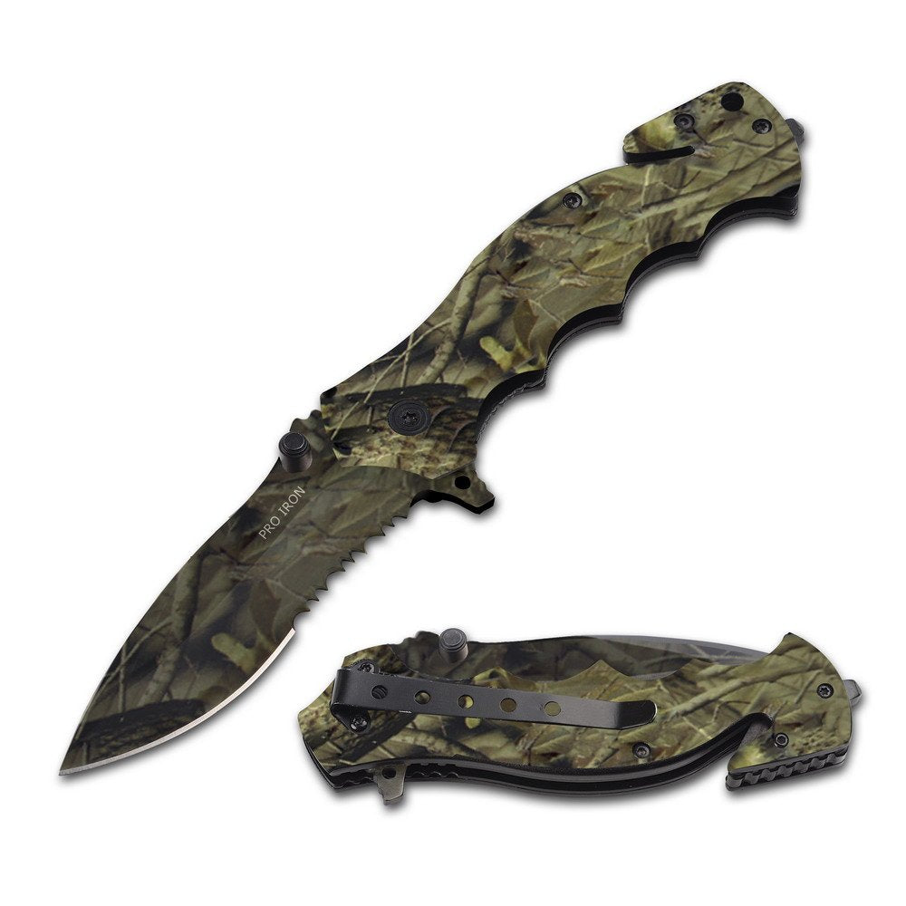 Serrated Edge Outdoor Survival Camping Hunting Knife - 2 Knives - Woodsman Camo